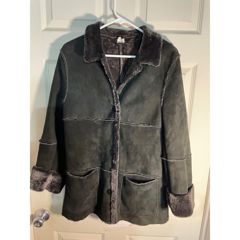 M.B. Made in Italy Shearling Coat Womens 12 Genuine Leather Suede Fur Jacket